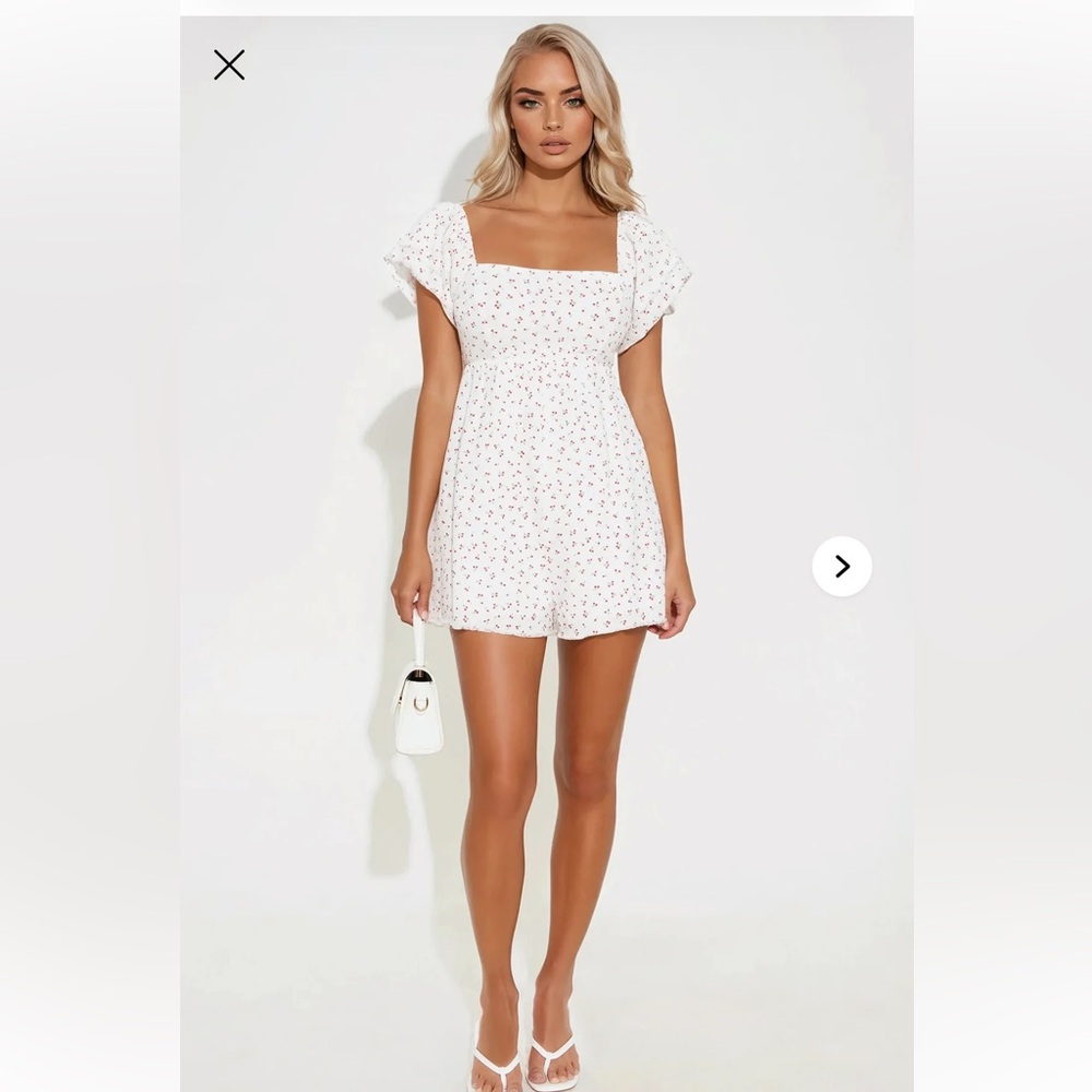 White Cherry Gauze Romper Sz XL NWT